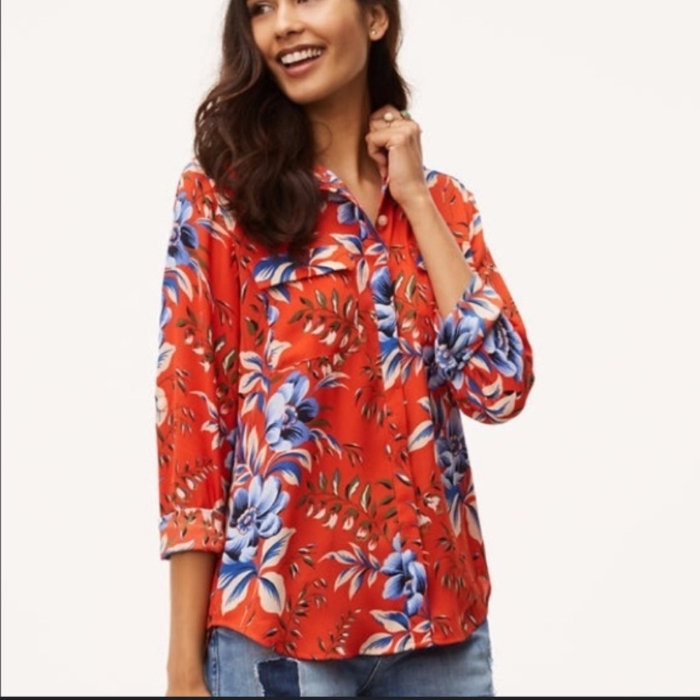 LOFT Vibrant Floral Button-Up Shirt - Perfect for Summer